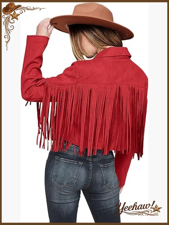 Jackets & Blazers - Fringe Faux Suede Leather Motorcycle Cropped Coat Jacket